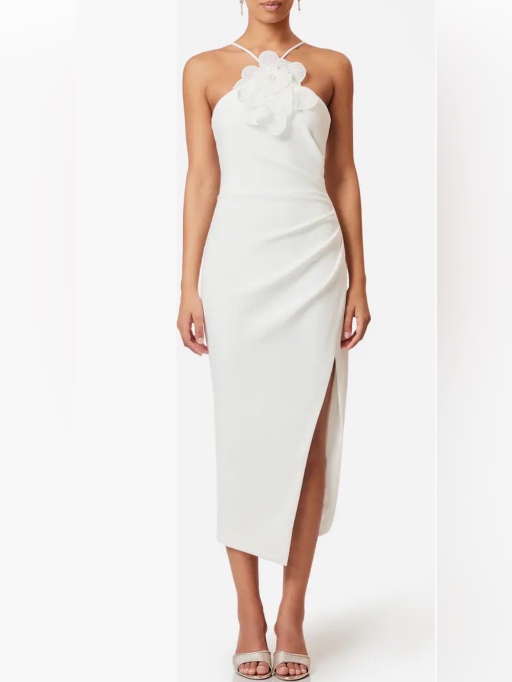 Elliatt Janelle Floral Appliqué Halter Neck Cocktail Midi Dress